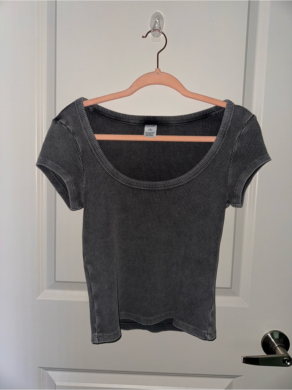 PINK Basic Scoop Neck Ribbed Tee - Gray